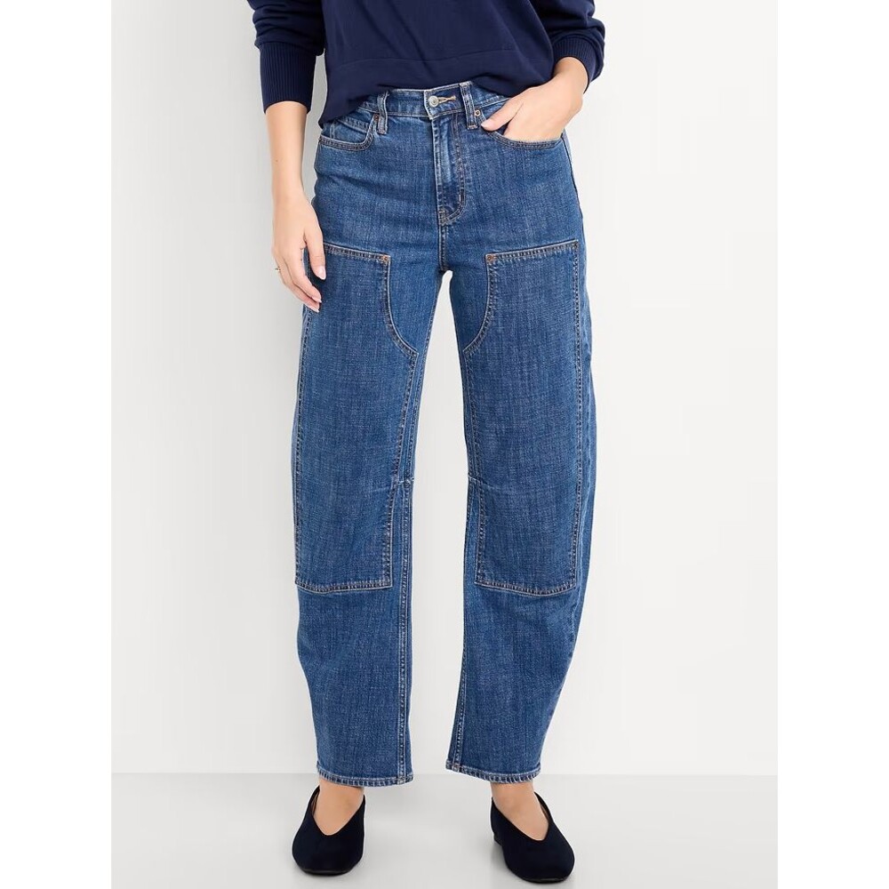 Old Navy Baggy Barrel Utility Jeans Womens 8 Blue Medium Wash Double Knee NEW